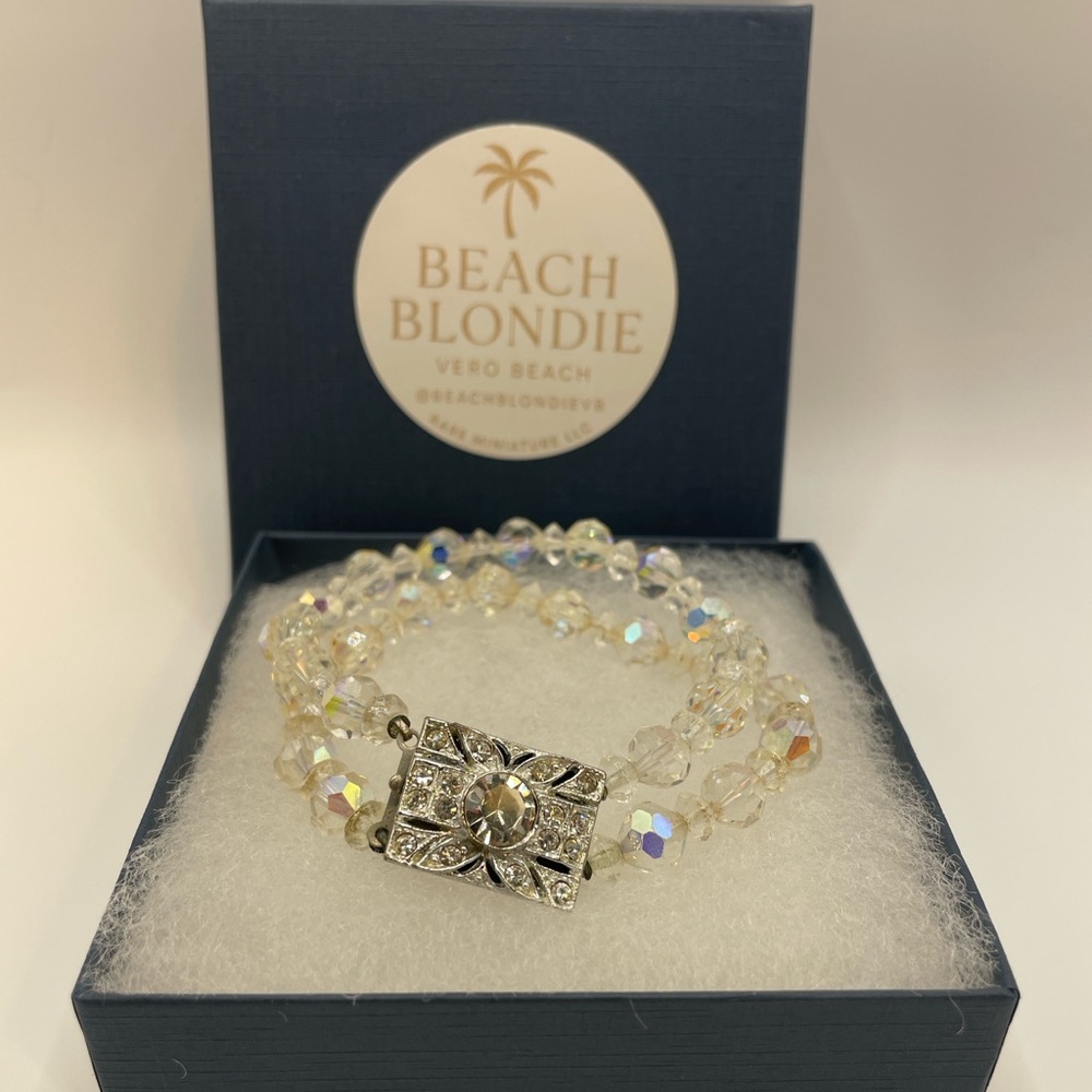 Vintage 7.25” Aurora Borealis Crystal Bracelet ✨ Double Strand AB Beads ✨ - Picture 3 of 12